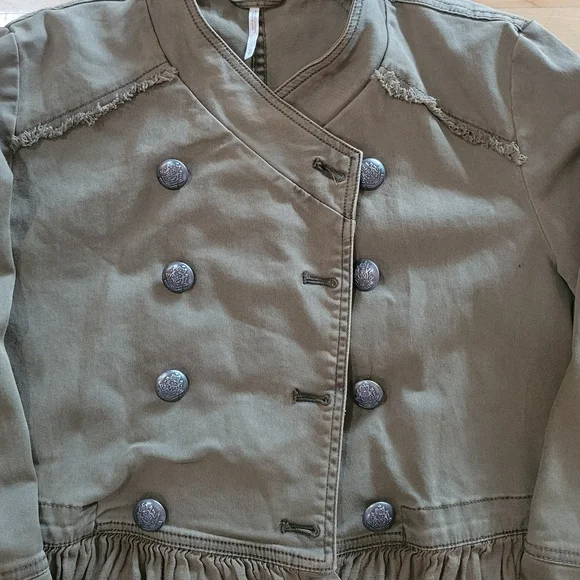 Free People Olive Green Utility Jacket with Peplum Hem - Picture 8 of 13